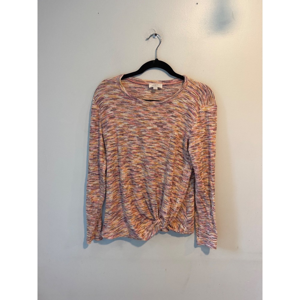 LOFT Outlet Petite Space Dye Front Knot Long Sleeve Knit Top Multicolor MP